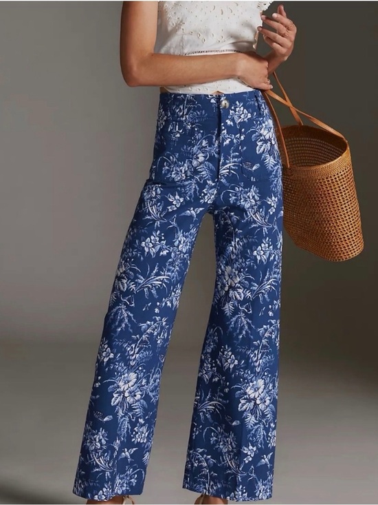 Maeve Pants - Anthropologie Maeve the Colette Tropical Print Blue Wide Leg Pants size 29 NWT